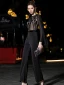 Beste Schwarz Chiffon Overall 2019 Eckiger Ausschnitt Lange Ärmel Stoffgürtel Pailletten Knöchellänge Rüschen Abendkleider