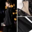 Beste Schwarz Chiffon Overall 2019 Eckiger Ausschnitt Lange Ärmel Stoffgürtel Pailletten Knöchellänge Rüschen Abendkleider
