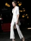 Luxury / Gorgeous White Jumpsuit 2019 V-Neck 1/2 Sleeves Pearl Tassel Ankle Length Evening Dresses