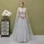 Romantic Silver See-through Evening Dresses  2019 A-Line / Princess Square Neckline 1/2 Sleeves Backless Star Appliques Lace Watteau Train Ruffle Formal Dresses