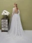 Romantic Silver See-through Evening Dresses  2019 A-Line / Princess Square Neckline 1/2 Sleeves Backless Star Appliques Lace Watteau Train Ruffle Formal Dresses