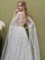 Romantic Silver See-through Evening Dresses  2019 A-Line / Princess Square Neckline 1/2 Sleeves Backless Star Appliques Lace Watteau Train Ruffle Formal Dresses