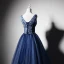 Best Navy Blue Evening Dresses  2019 A-Line / Princess V-Neck Sleeveless Beading Floor-Length / Long Ruffle Backless Formal Dresses