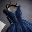 Best Navy Blue Evening Dresses  2019 A-Line / Princess V-Neck Sleeveless Beading Floor-Length / Long Ruffle Backless Formal Dresses