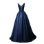 Best Navy Blue Evening Dresses  2019 A-Line / Princess V-Neck Sleeveless Beading Floor-Length / Long Ruffle Backless Formal Dresses