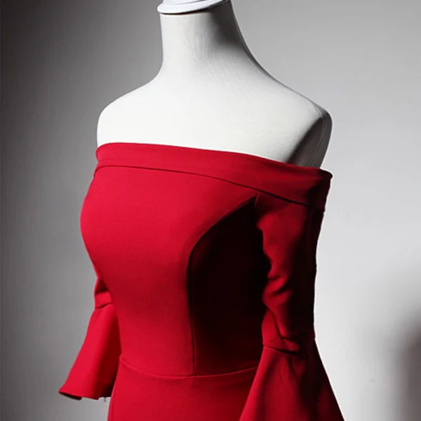 Schlicht Rot Abendkleider 2019 Meerjungfrau Off Shoulder Glockenhülsen Gespaltete Front Lange Rückenfreies Festliche Kleider
