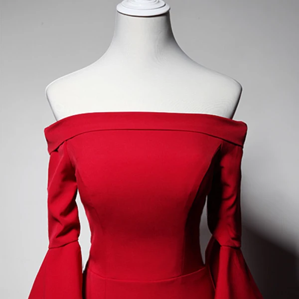 Schlicht Rot Abendkleider 2019 Meerjungfrau Off Shoulder Glockenhülsen Gespaltete Front Lange Rückenfreies Festliche Kleider