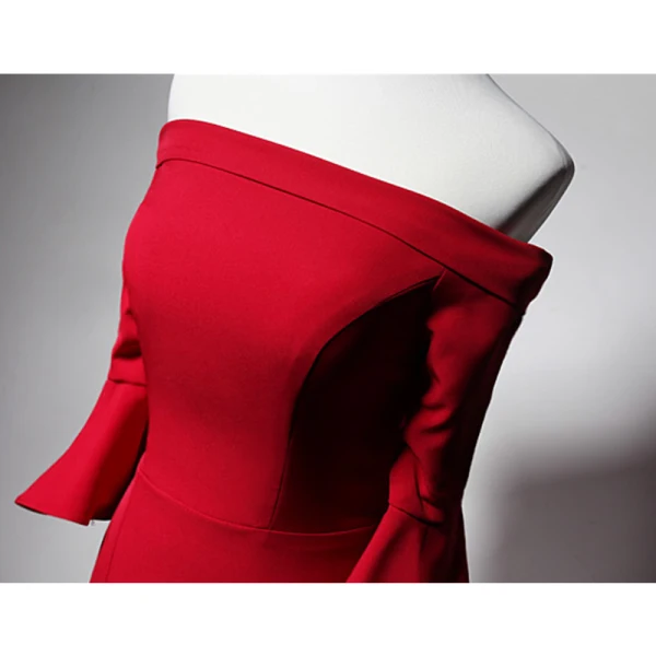 Schlicht Rot Abendkleider 2019 Meerjungfrau Off Shoulder Glockenhülsen Gespaltete Front Lange Rückenfreies Festliche Kleider