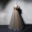 Chic / Belle Champagne Robe De Bal 2019 Princesse Bretelles Spaghetti V-Cou Sans Manches Tachetée Tulle Ceinture Longue Volants Dos Nu Robe De Ceremonie