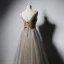 Chic / Belle Champagne Robe De Bal 2019 Princesse Bretelles Spaghetti V-Cou Sans Manches Tachetée Tulle Ceinture Longue Volants Dos Nu Robe De Ceremonie