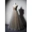 Chic / Belle Champagne Robe De Bal 2019 Princesse Bretelles Spaghetti V-Cou Sans Manches Tachetée Tulle Ceinture Longue Volants Dos Nu Robe De Ceremonie