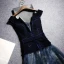 Élégant Bleu Marine Daim Robe De Soirée 2019 Princesse Transparentes Col v profond Sans Manches Ceinture Brodé Longue Volants Robe De Ceremonie