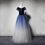 Luxe Bleu Marine Dégradé De Couleur Daim Robe De Bal 2019 Princesse Encolure Dégagée Manches Courtes Perlage Faux Diamant Noeud Ceinture Longue Volants Robe De Ceremonie