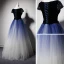 Luxe Bleu Marine Dégradé De Couleur Daim Robe De Bal 2019 Princesse Encolure Dégagée Manches Courtes Perlage Faux Diamant Noeud Ceinture Longue Volants Robe De Ceremonie