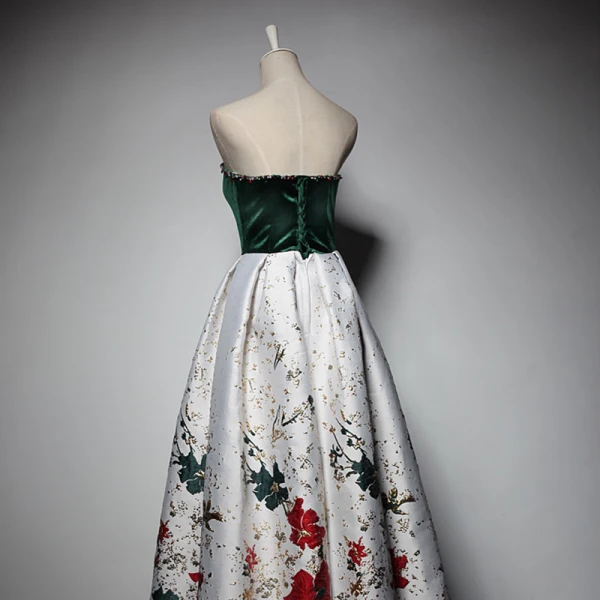 Modern / Fashion Dark Green White Suede Evening Dresses 2019 A-Line / Princess Sweetheart Sleeveless Beading Printing Flower Floor-Length / Long Ruffle Backless Formal Dresses