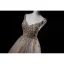 Luxe Champagne Gris Robe De Bal 2019 Princesse Bretelles Spaghetti Sans Manches Appliques En Dentelle Perlage Longue Volants Dos Nu Robe De Ceremonie