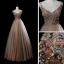 Luxe Champagne Gris Robe De Bal 2019 Princesse Bretelles Spaghetti Sans Manches Appliques En Dentelle Perlage Longue Volants Dos Nu Robe De Ceremonie
