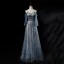 Chic / Beautiful Ocean Blue Evening Dresses  2019 A-Line / Princess Spaghetti Straps 3/4 Sleeve Appliques Lace Beading Pearl Glitter Tulle Floor-Length / Long Ruffle Backless Formal Dresses