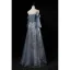 Chic / Beautiful Ocean Blue Evening Dresses  2019 A-Line / Princess Spaghetti Straps 3/4 Sleeve Appliques Lace Beading Pearl Glitter Tulle Floor-Length / Long Ruffle Backless Formal Dresses
