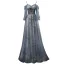 Chic / Beautiful Ocean Blue Evening Dresses  2019 A-Line / Princess Spaghetti Straps 3/4 Sleeve Appliques Lace Beading Pearl Glitter Tulle Floor-Length / Long Ruffle Backless Formal Dresses