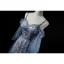 Chic / Beautiful Ocean Blue Evening Dresses  2019 A-Line / Princess Spaghetti Straps 3/4 Sleeve Appliques Lace Beading Pearl Glitter Tulle Floor-Length / Long Ruffle Backless Formal Dresses
