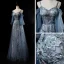 Chic / Beautiful Ocean Blue Evening Dresses  2019 A-Line / Princess Spaghetti Straps 3/4 Sleeve Appliques Lace Beading Pearl Glitter Tulle Floor-Length / Long Ruffle Backless Formal Dresses