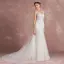Elegant Ivory Pierced Wedding Dresses 2018 Trumpet / Mermaid V-Neck Sleeveless Appliques Lace Court Train