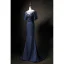 Élégant Bleu Marine Transparentes Robe De Soirée 2019 Trompette / Sirène Encolure Dégagée 1/2 Manches Faux Diamant Appliques En Dentelle Glitter Paillettes Train De Balayage Volants Dos Nu Robe De Ceremonie