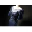 Élégant Bleu Marine Transparentes Robe De Soirée 2019 Trompette / Sirène Encolure Dégagée 1/2 Manches Faux Diamant Appliques En Dentelle Glitter Paillettes Train De Balayage Volants Dos Nu Robe De Ceremonie