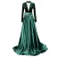Vintage / Originale Vert Foncé Daim Satin Robe De Soirée 2019 Princesse Col Haut Transparentes Col v profond Sans Manches Ceinture Longue Volants Dos Nu Robe De Ceremonie