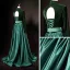 Vintage / Originale Vert Foncé Daim Satin Robe De Soirée 2019 Princesse Col Haut Transparentes Col v profond Sans Manches Ceinture Longue Volants Dos Nu Robe De Ceremonie