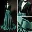Vintage / Originale Vert Foncé Daim Satin Robe De Soirée 2019 Princesse Col Haut Transparentes Col v profond Sans Manches Ceinture Longue Volants Dos Nu Robe De Ceremonie