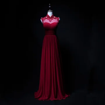 Vintage Retro Burgundy Chiffon Evening Dresses 2019 A Line Princess See Through High Neck Sleeveless Appliques Lace Beading Floor Length Long Ruffle Backless Formal Dresses