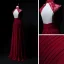 Vintage / Retro Burgundy Chiffon Evening Dresses  2019 A-Line / Princess See-through High Neck Sleeveless Appliques Lace Beading Floor-Length / Long Ruffle Backless Formal Dresses