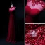 Vintage / Retro Burgundy Chiffon Evening Dresses  2019 A-Line / Princess See-through High Neck Sleeveless Appliques Lace Beading Floor-Length / Long Ruffle Backless Formal Dresses