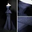 Simple Bleu Marine Satin Robe De Soirée 2019 Trompette / Sirène Bustier Sans Manches Noeud Ceinture Train De Balayage Volants Dos Nu Robe De Ceremonie