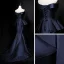 Simple Bleu Marine Satin Robe De Soirée 2019 Trompette / Sirène Bustier Sans Manches Noeud Ceinture Train De Balayage Volants Dos Nu Robe De Ceremonie