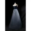 Chic / Belle Bleu Marine Dégradé De Couleur Daim Robe De Soirée 2019 Princesse Bretelles Spaghetti Sans Manches Ceinture Longue Volants Dos Nu Robe De Ceremonie