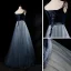 Chic / Belle Bleu Marine Dégradé De Couleur Daim Robe De Soirée 2019 Princesse Bretelles Spaghetti Sans Manches Ceinture Longue Volants Dos Nu Robe De Ceremonie