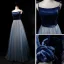 Chic / Belle Bleu Marine Dégradé De Couleur Daim Robe De Soirée 2019 Princesse Bretelles Spaghetti Sans Manches Ceinture Longue Volants Dos Nu Robe De Ceremonie