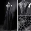 Vintage / Originale Noire Transparentes Robe De Soirée 2019 Princesse Col Haut Sans Manches Ceinture Appliques En Dentelle Perlage Longue Volants Robe De Ceremonie