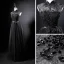Vintage / Originale Noire Transparentes Robe De Soirée 2019 Princesse Col Haut Sans Manches Ceinture Appliques En Dentelle Perlage Longue Volants Robe De Ceremonie