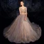 Luxury / Gorgeous Grey Gold Evening Dresses  2019 A-Line / Princess V-Neck 3/4 Sleeve Beading Glitter Tulle Floor-Length / Long Ruffle Backless Formal Dresses