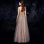 Luxury / Gorgeous Grey Gold Evening Dresses  2019 A-Line / Princess V-Neck 3/4 Sleeve Beading Glitter Tulle Floor-Length / Long Ruffle Backless Formal Dresses