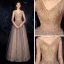 Luxury / Gorgeous Grey Gold Evening Dresses  2019 A-Line / Princess V-Neck 3/4 Sleeve Beading Glitter Tulle Floor-Length / Long Ruffle Backless Formal Dresses