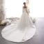 Modest / Simple Ivory Satin Wedding Dresses 2019 A-Line / Princess Off-The-Shoulder Short Sleeve Flower Backless Cathedral Train Ruffle