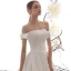 Modest / Simple Ivory Satin Wedding Dresses 2019 A-Line / Princess Off-The-Shoulder Short Sleeve Flower Backless Cathedral Train Ruffle