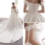 Modest / Simple Ivory Satin Wedding Dresses 2019 A-Line / Princess Off-The-Shoulder Short Sleeve Flower Backless Cathedral Train Ruffle
