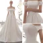 Modest / Simple Ivory Satin Wedding Dresses 2019 A-Line / Princess Off-The-Shoulder Short Sleeve Flower Backless Cathedral Train Ruffle