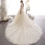 Illusion Champagner Durchsichtige Brautkleider / Hochzeitskleider 2019 A Linie Eckiger Ausschnitt 3/4 Ärmel Applikationen Spitze Perlenstickerei Kathedrale Schleppe Rüschen